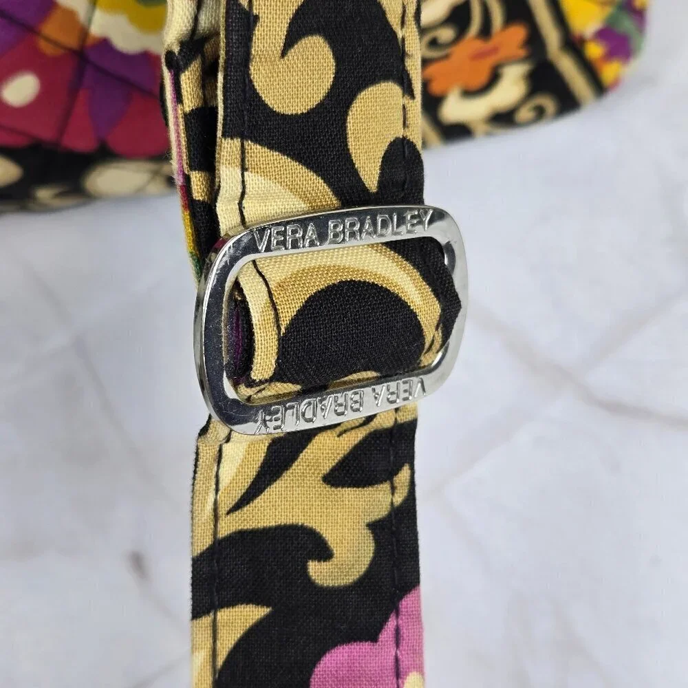 Vera Bradley Cotton Quilted Crossbody Bag Black Pink Orange Adjustable Strap